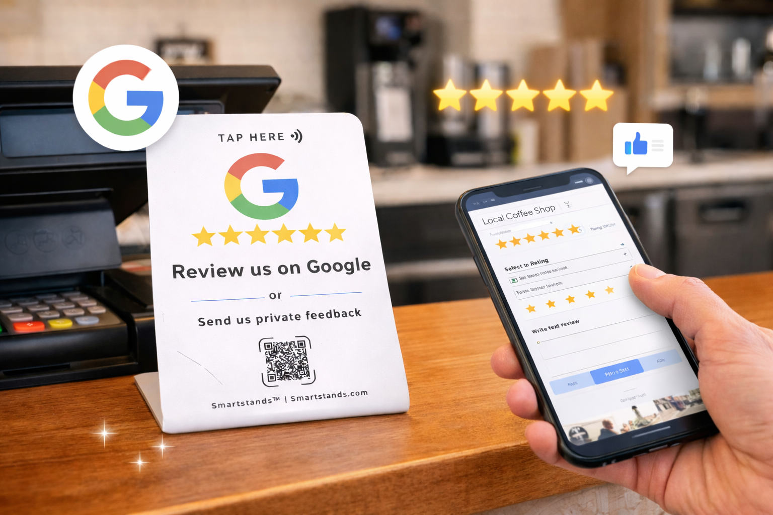 Scan and tap to review on Google